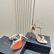 ALAIA HIGH HEEL SANDAL 10 CM IN BEIGE SUEDE