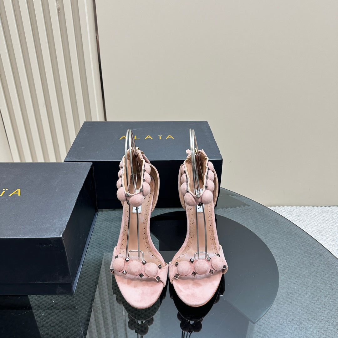 ALAIA HIGH HEEL SANDAL 10 CM IN LIGHT PINK SUEDE