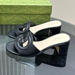 MID-HEEL 5 CM MULE IN BLACK CALFSKIN