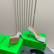 HIGH PUMP 9 CM IN SILVER METALLIZE MESH AND LEATHER