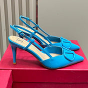 VLOGO SIGNATURUE CERULEAN BLUE PATENT LEATHER SLINGBACK PUMP 80MM