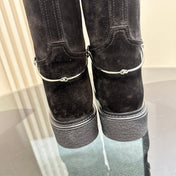 SLIM HORSEBIT KNEE BOOTS WITH WEB IN BLACK SUEDE