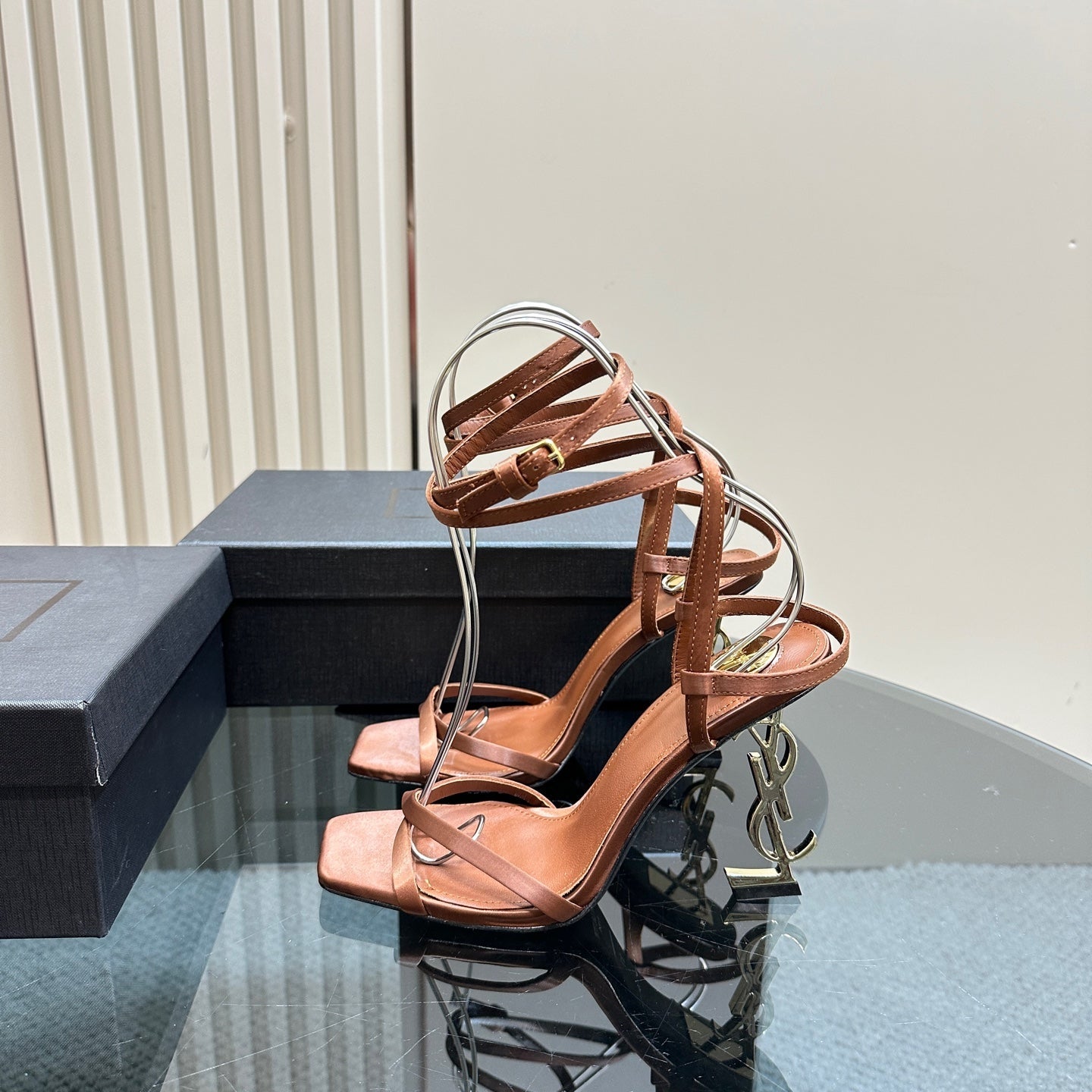 OPYUM HIGH SANDALS IN BROWN SILK