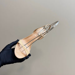 STRAP HIGH BAMBOO-EFFECT HEEL SANDAL IN BEIGE PATENT CALFSKIN