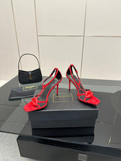 BALMAIN 25S LIPS SANDALS 10 IN CRIMSON RED SUEDE