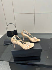 BALMAIN 25S LIPS SANDALS 10 IN BLUSH BEIGE SATIN