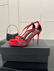 BALMAIN 25S LIPS SANDALS 10 IN CRIMSON RED SATIN
