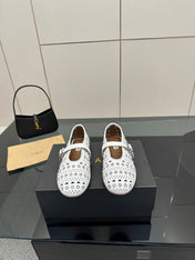 ALAIA BALLET SHOES 25S IN WHITE LAMBSKIN WITH CRYSTAL DETAILING