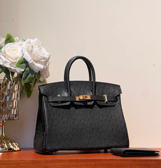KELLY SELLIER 25 BAG IN BLACK OSTRICH LEATHER WITH GOLD HARDWARE (MADE-TO-ODER)
