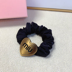 SCRUNCHIE WITH HEART ICON IN BLACK SPANDEX FABRIC 397152