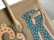 BIRKIN 25 BAG IN PEANUT BROWN CALFSKIN WITH COLORFUL STICKER