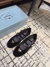MARY JANE FLAT WITH TRIANGLE LOGO IN BLACK VELVET
