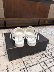 FLAT SLINGBACKS IN WHITE MIX BLACK CALFSKIN