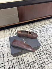MIUMIU 26S LACE UP BOW LOAFERS IN DARK BROWN CALFSKIN