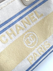 SHOPPING BAG 34 IN WHITE BLUE AND YELLOW CANVAS