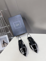 SL SQUARE BUCKLE SLINGBACK BLACK POLISHED CALFSKIN