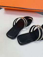 Georgia Sandals Gold Black Calfskin
