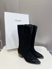 CELINE 25S HIGH CUT CHELSEA BOOTS 45MM IN BLACK SUEDE