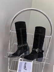 CELINE 25S BULKY LACED UP BOOTS 45MM IN BLACK SUEDE
