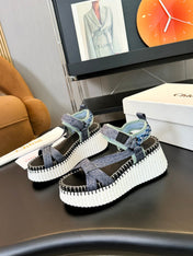 NAMA WEDGE SANDALS IN GREY FABRIC AND WHITE RUBBER