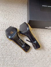 HIGH HEEL SLIDES IN SAND YELLOW VELVET