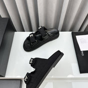 dad sandals black textile mules