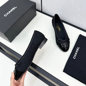 BALLET FLATS IN BLACK TWEED AND CALFSKIN