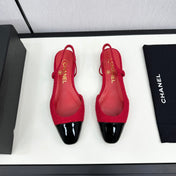 SLINGBACK ROSE RED TWEED AND BLACK CALFSKIN