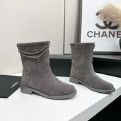 CHANEL 25S SHORT BOOTS IN GRAY SUEDE SILVER HARDWARE