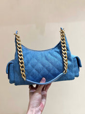 CHANEL 25S MEDIUM HOBO BAG 31 IN LIGHT BLUE DENIM GOLD HARDWARE