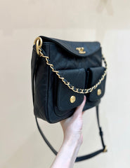 CHANEL 25S HOBO BAG 24 IN BLACK HAAS SOFT COWHIDE FABRIC
