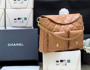 CHANEL 25S HIPPIE HOBO POSTMAN BAG 30 IN WARM TAUPE CALFSKIN GOLD HARDWARE