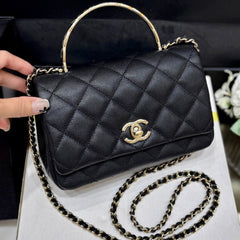 CHANEL 25S COCO CRUSH HANDLE 18 IN BLACK CALFSKIN GOLD HARDWARE
