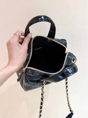 CHANEL 25S SMALL BOWLING BAG 21 IN BLACK CALFSKIN GOLD HARDWARE