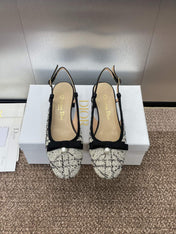 SLINGBACK PUMP IN WHITE MIX BLACK EMBROIDERED CANNAGE TWEED 35 MM