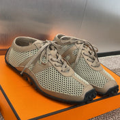 KIGA SNEAKER IN MOCHA BROWN CROCHET KNIT AND CALFSKIN