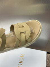 D-CLUB 25S HIGH HEEL WEDGE 100MM IN GOLDEN BEIGE CALFSKIN RAFFIA SOLE