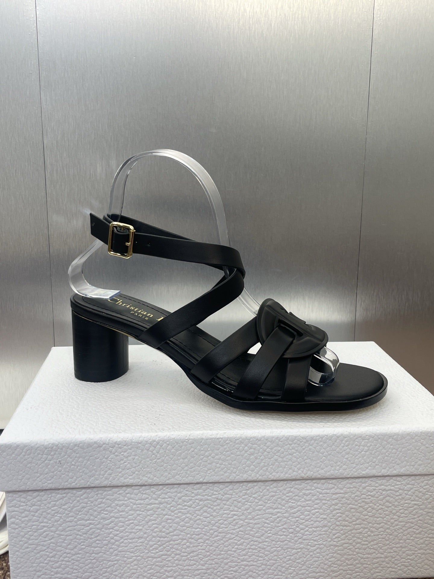 D-CLUB HIGH HEEL SLIDE 25S 55MM IN BLACK CALFSKIN