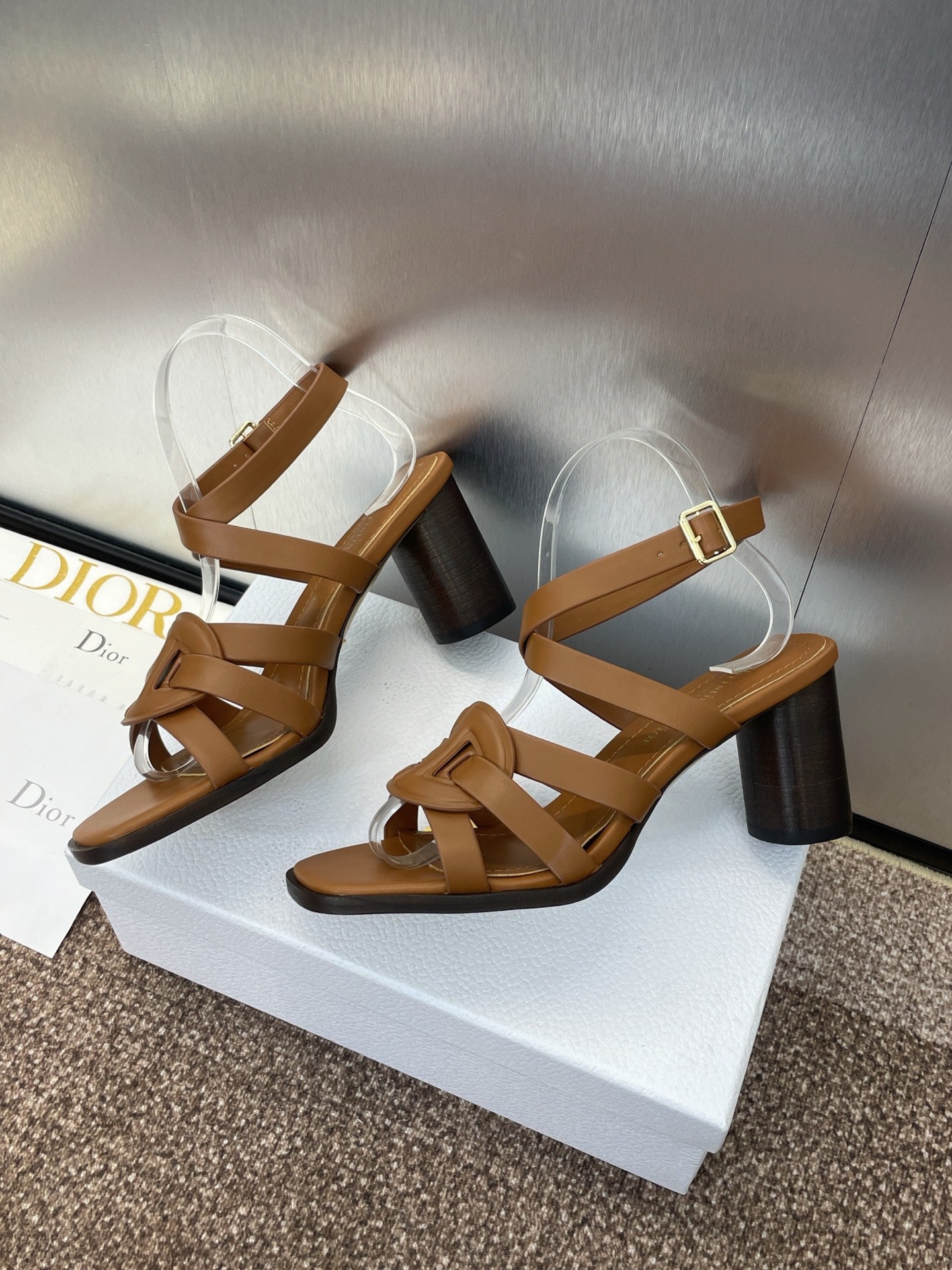 D-CLUB HIGH HEEL SLIDE 25S 80MM IN BROWN CALFSKIN
