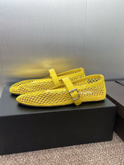 ALAIA MARY JANE FLAT 25S IN YELLOW MESH CALFSKIN