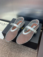 ALAIA MARY JANE FLAT 25S IN SILVER MESH CALFSKIN