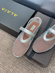 ALAIA MARY JANE FLAT 25S IN SILVER MESH CALFSKIN
