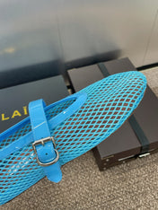 ALAIA MARY JANE FLAT 25S IN BLUE MESH CALFSKIN