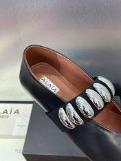 ALAIA MARY JANE FLATS 25S IN BLACK CALFSKIN WITH SILVER HARDWARE