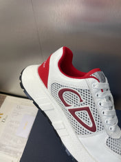 DIOR 25S D-RUN'N COUPLE SNEAKERS IN WHITE RED CALFSKIN AND MESH