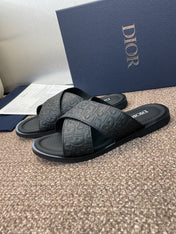 DIOR 25S ALIAS CROSS-STRAP SLIDES IN BLACK CALFSKIN