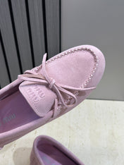 MIUMIU 26S LOAFERS IN LIGHT PURPLE SUEDE WITH BOW