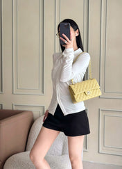 CHANEL 25S CLASSIC FLAP BAG 25 CM IN LIGHT YELLOW LAMBSKIN WITH GOLD HARDWARE