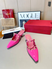 ROCKSTUD CAGED MULES 5 CM IN DEEP PINK CALFSKIN
