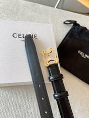 BELT 25MM TRIOMPHE LOGO CUT-OUT IN SMOOTH BLACK CALFSKIN WITH GOLD BUCKLE